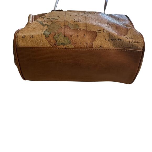 Gitano Vintage Structured World Map Print Bag Purse Vegan Leather Atlas Camel - Picture 5 of 10